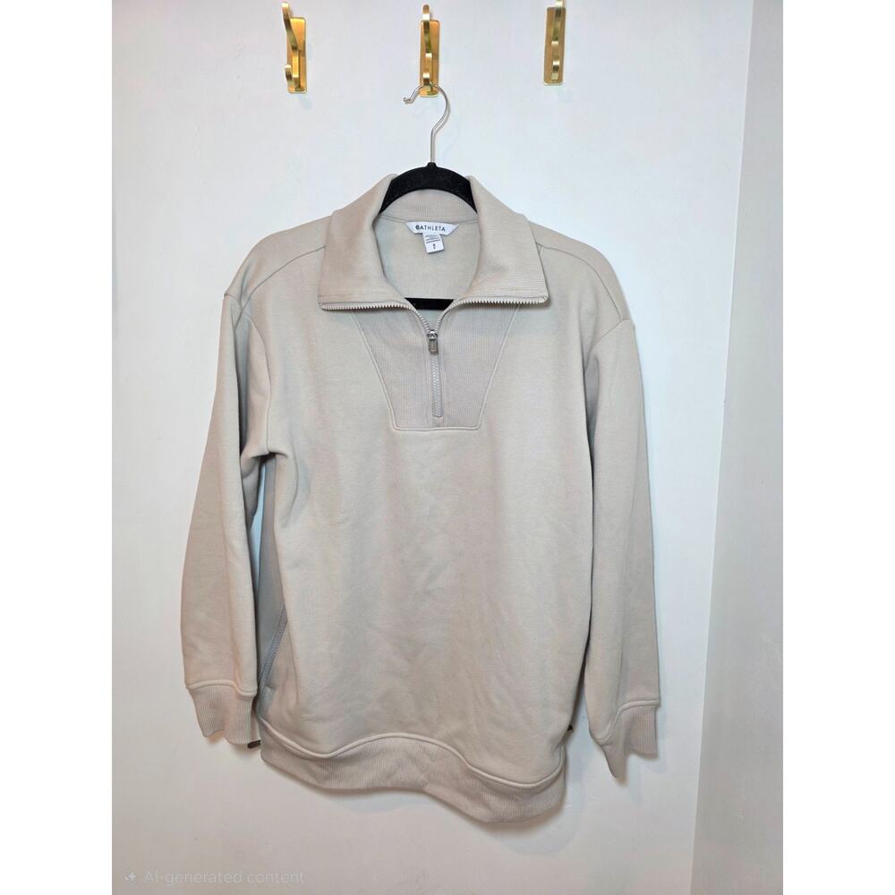Athleta Cozy Karma 1/2 Zip Sweatshirt Small Taupe Oversized Lounge Cozy